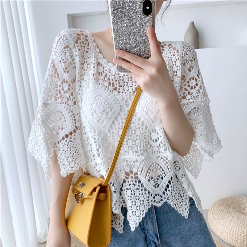 Lace Crochet Shawl Shirt