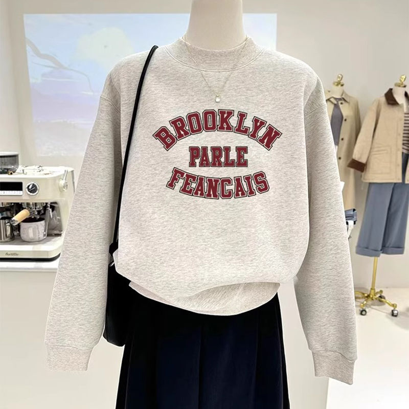 Autumn and Winter New Casual Fashion Stylish Half-high Collar Pullover Sweat Women's Loose Explosive Top fleece-lined Thickened Trendy - Image 4