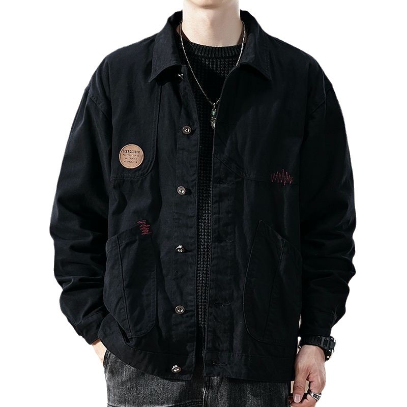 High-end Sense Workwear Jacket Men's Spring and Autumn Fashioning Brand Loose American Style Retro Lapel Jacket Casual Ripper Handsome Denim Jacket - Image 5