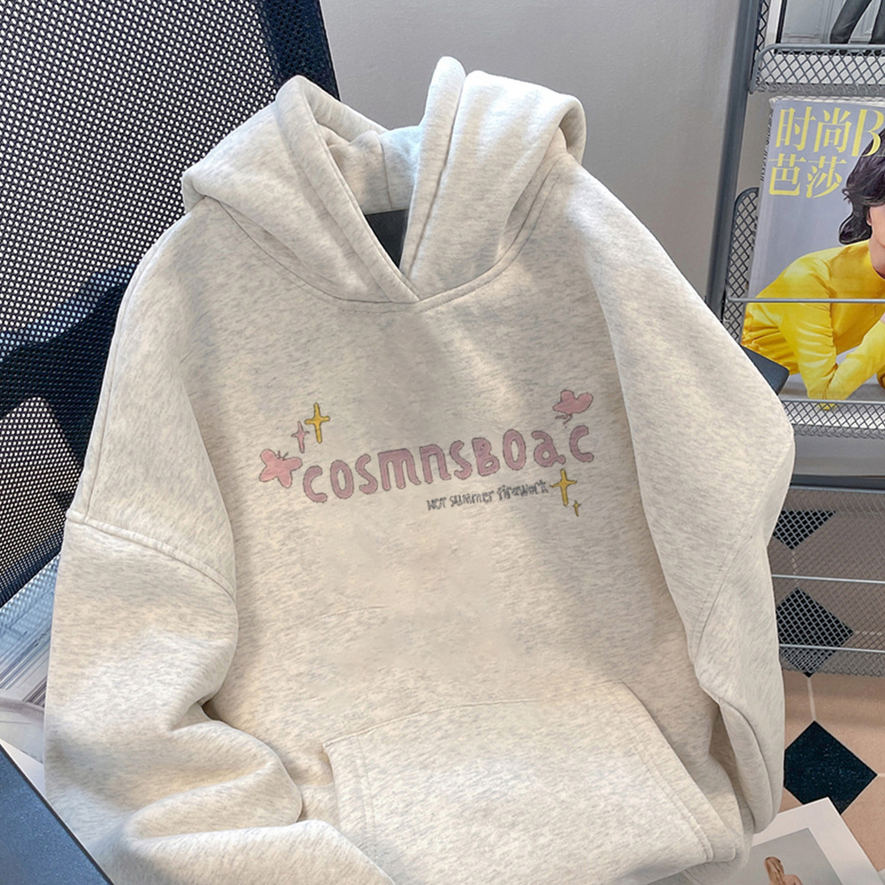 American Style Fashion Brand oversize New Year Fireworks Sweater Women's fleece-lined Thickened Winter Lazy Style Couple Hooded Jacket - Image 3