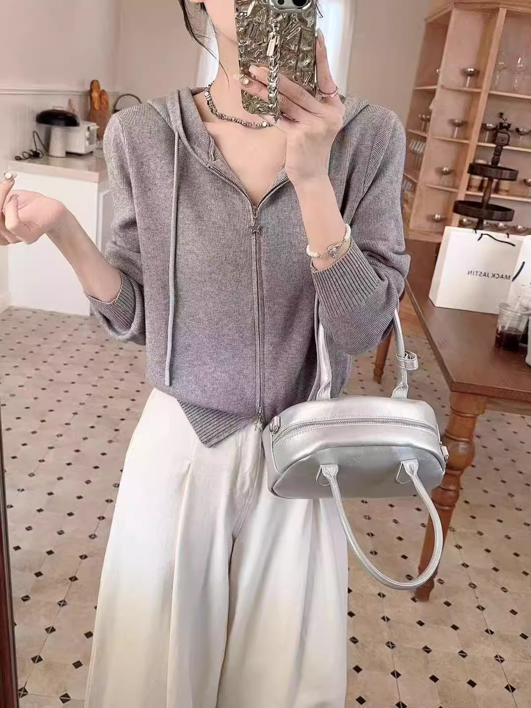 Double Zip Cardigan Knit Hoodie - Image 5