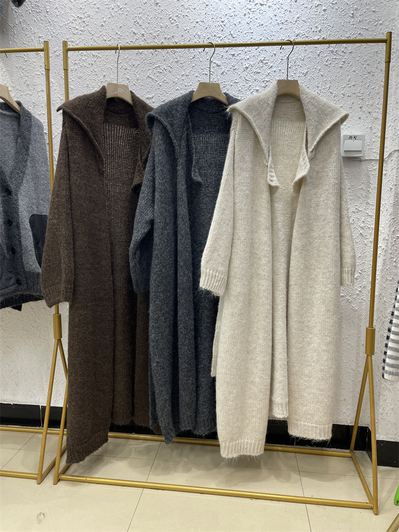 Lazy Style 2025 Autumn and Winter New Korean Style Long Elegant Knitted Cardigan Sweater Women's Long Design Outer Wear