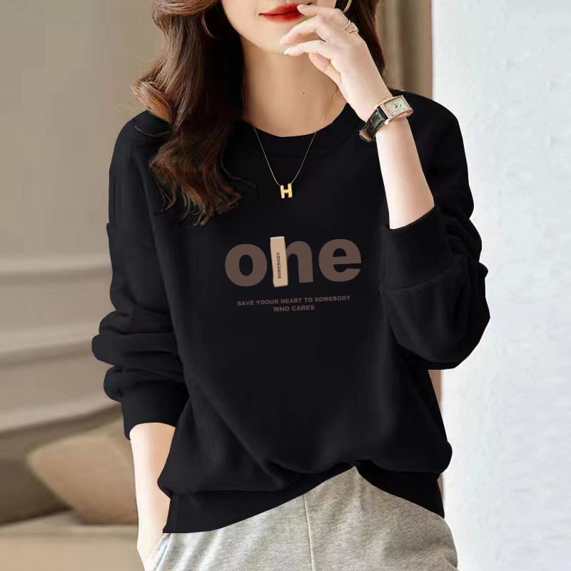 high quality Chinese Cotton Round Neck fleece-lined Thickened Sweatshirt Women's Autumn and Winter Letter Printing Simple Loose Couple's Top Jacket - Image 4
