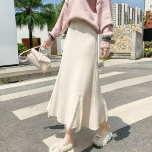 Pleated Tassel Wool Skirt
