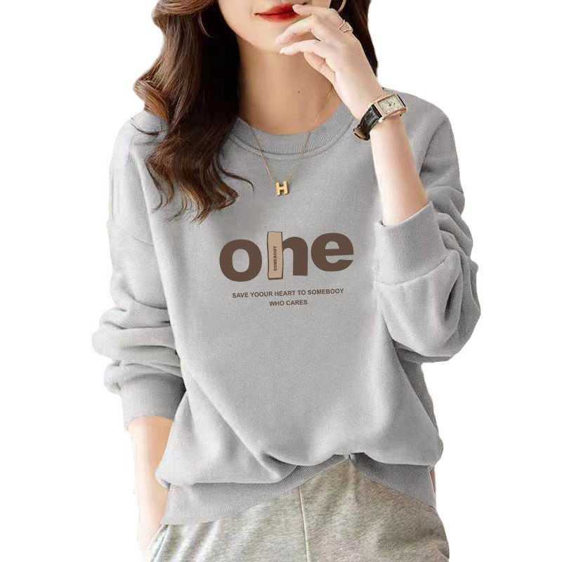 high quality Chinese Cotton Round Neck fleece-lined Thickened Sweatshirt Women's Autumn and Winter Letter Printing Simple Loose Couple's Top Jacket - Image 5