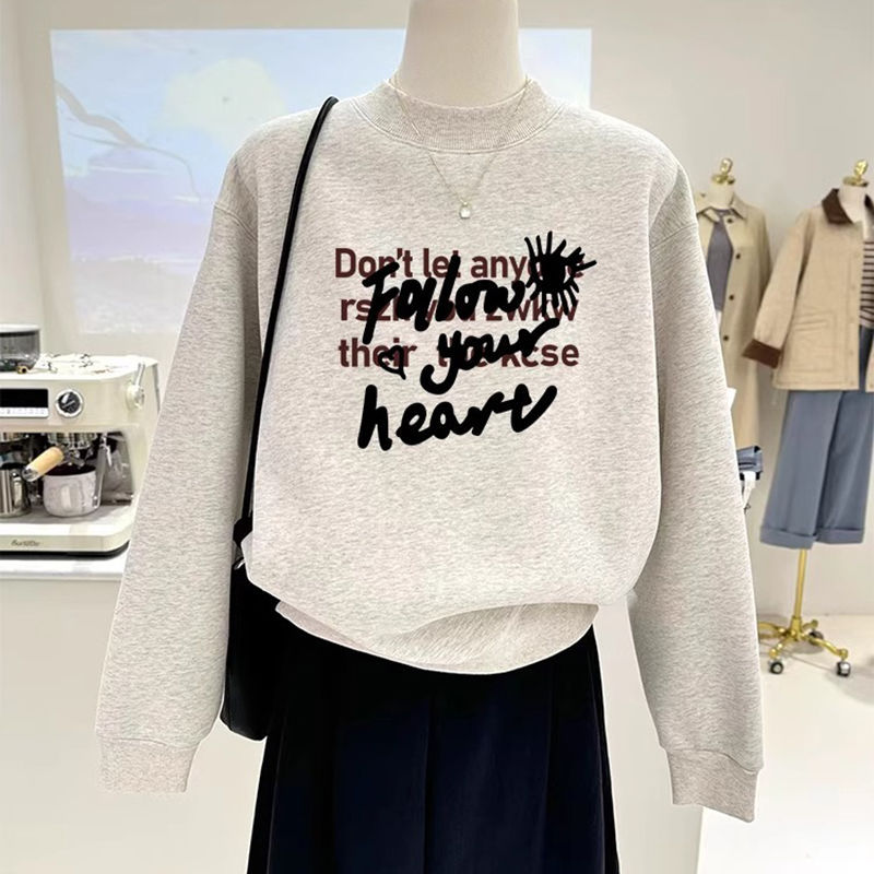 Autumn and Winter New Casual Fashion Stylish Half-high Collar Pullover Sweat Women's Loose Explosive Top fleece-lined Thickened Trendy - Image 5