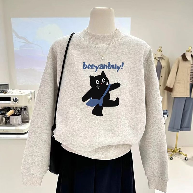 Autumn and Winter New Casual Fashion Stylish Half-high Collar Pullover Sweat Women's Loose Explosive Top fleece-lined Thickened Trendy