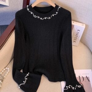 Pearl Bell Sleeve Base Knit Sweater