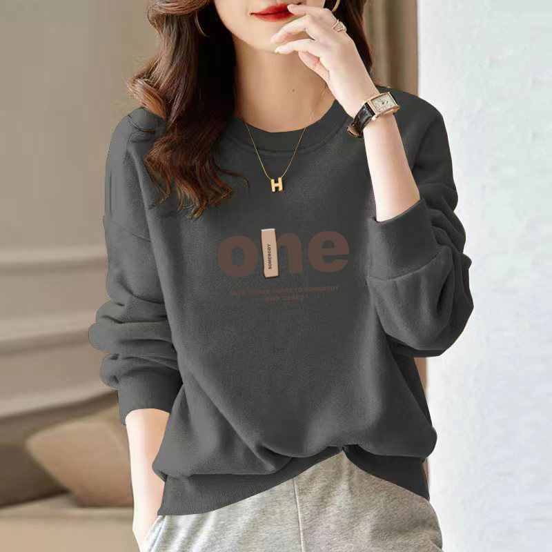 high quality Chinese Cotton Round Neck fleece-lined Thickened Sweatshirt Women's Autumn and Winter Letter Printing Simple Loose Couple's Top Jacket - Image 2