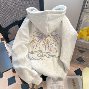 American Style Fashion Brand oversize New Year Fireworks Sweater Women's fleece-lined Thickened Winter Lazy Style Couple Hooded Jacket