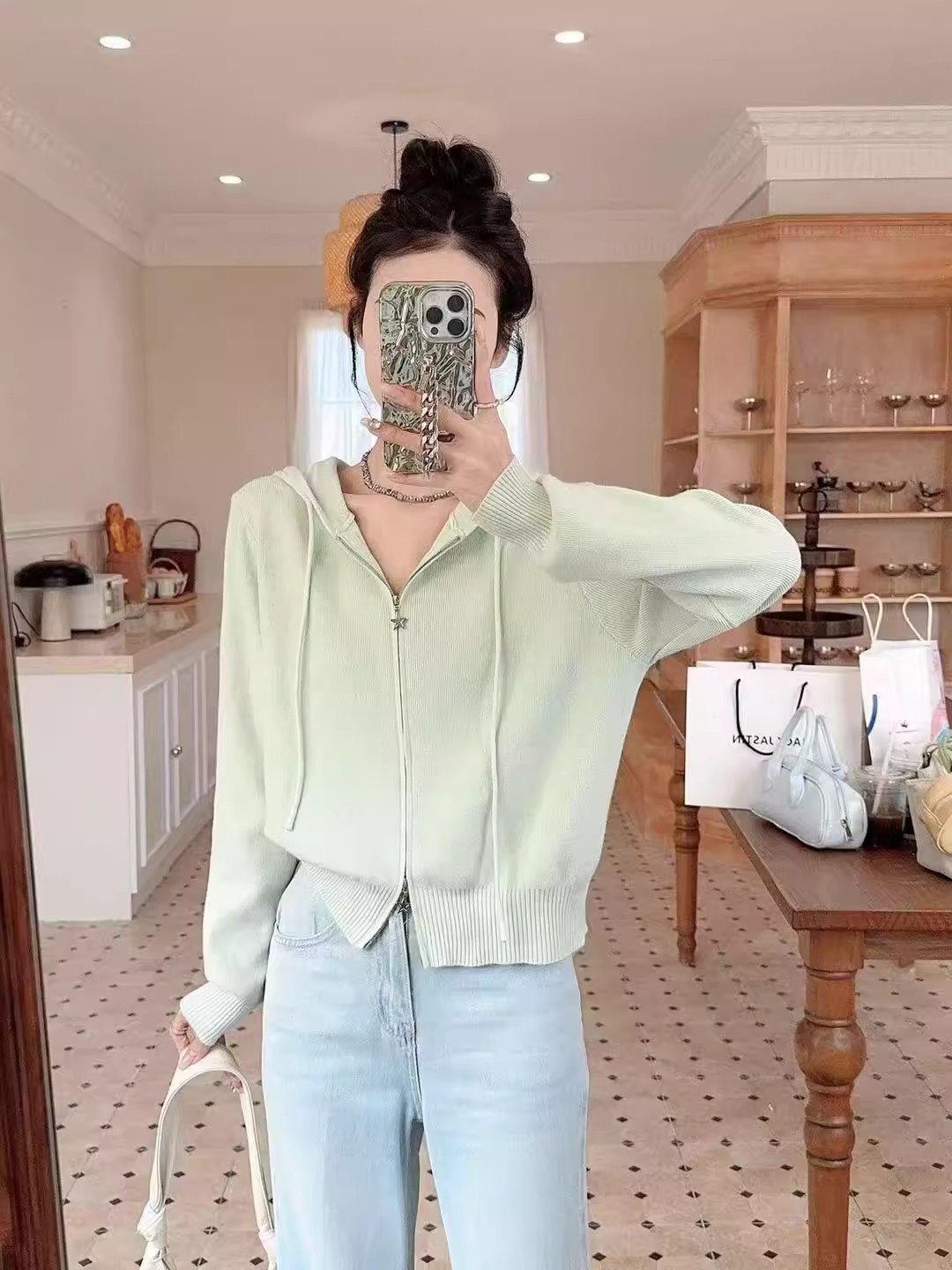 Double Zip Cardigan Knit Hoodie - Image 2