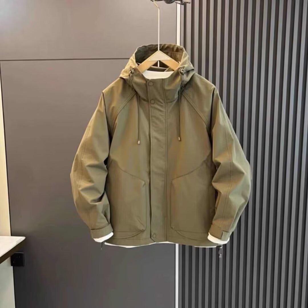 Men's Spring and Autumn Jacket Coat Men's American Style Charge Trendy Hooded Plutton Handsome Casual Loose Work Coat Trendy