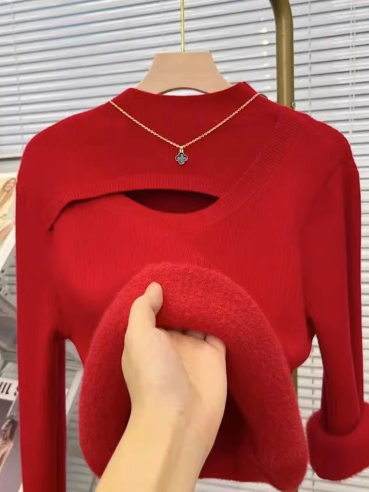 Fleece-Lined Knit Sweater - Image 3