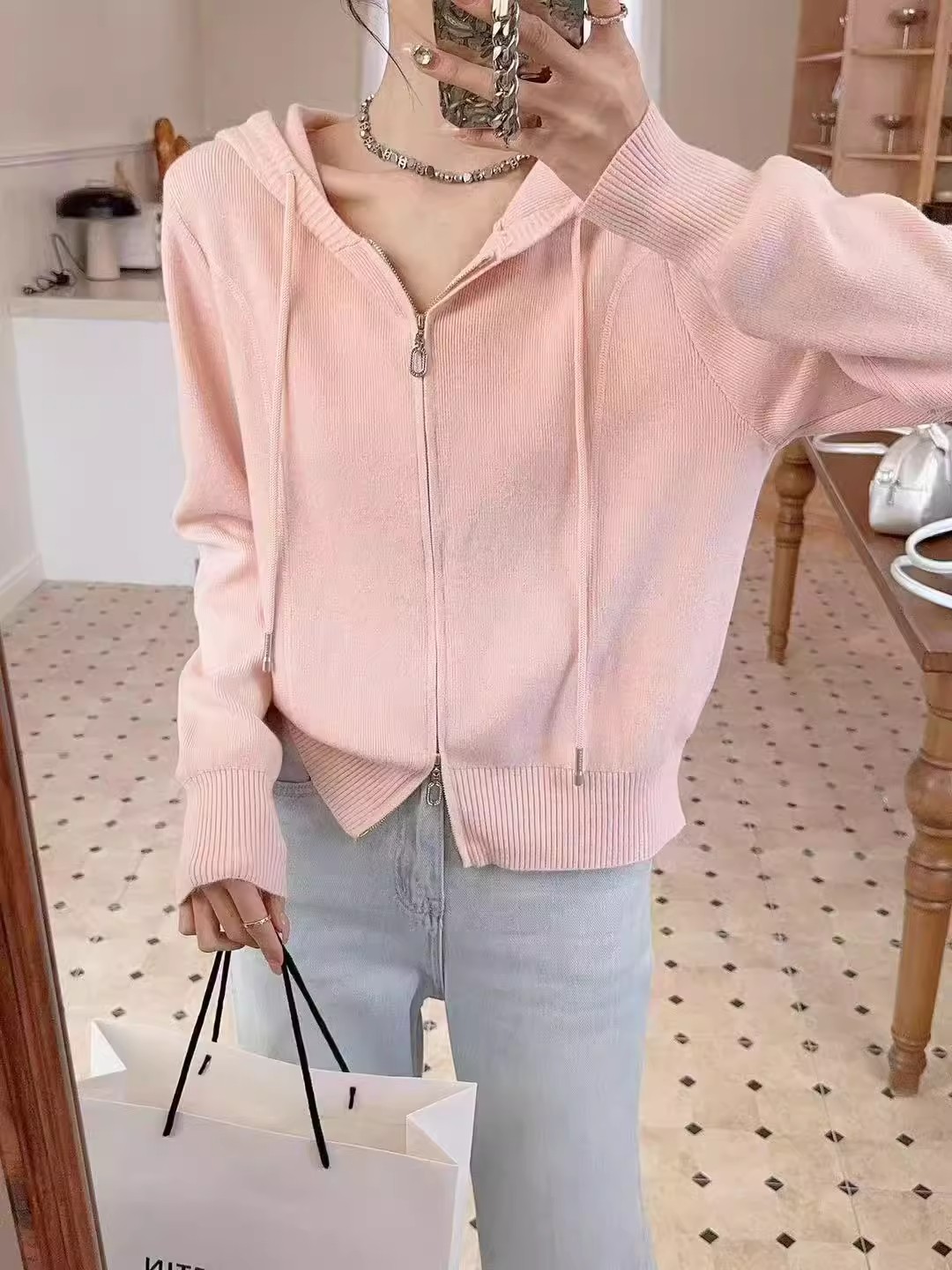 Double Zip Cardigan Knit Hoodie - Image 4