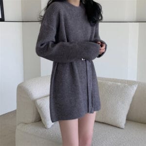 Lace-Up Slim Sweater Dress