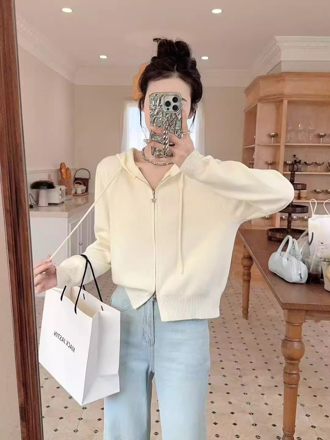 Double Zip Cardigan Knit Hoodie - Image 3